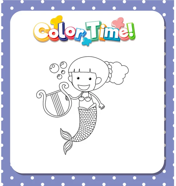 Worksheets Template Color Time Text Mermaid Outline Illustration — Stock Vector
