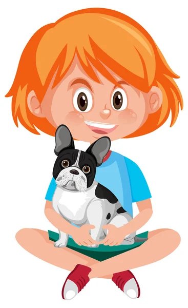 Glückliches Mädchen Mit Ihrem Hund Auf Weißem Hintergrund Illustration — Stockvektor