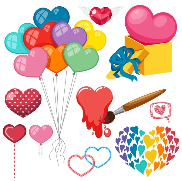 Collection Valentine Objects Symbols Illustration — Stock Vector