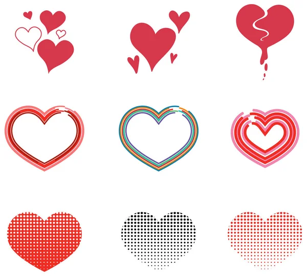 Diferente Estilo Corazones Aislados Sobre Fondo Blanco Ilustración — Vector de stock