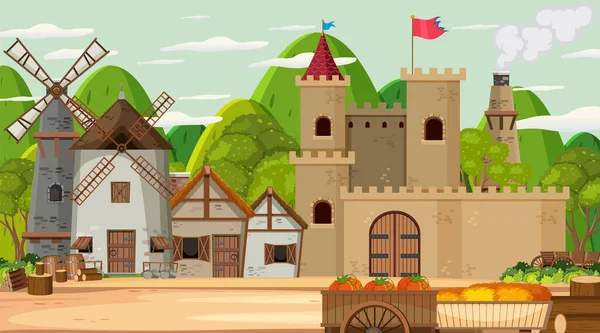 Mittelalterliche Stadtszene Hintergrundillustration — Stockvektor