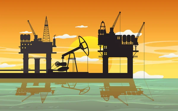 Έννοια Της Πετρελαϊκής Βιομηχανίας Απεικόνιση Υπεράκτιας Πλατφόρμας Πετρελαίου — Διανυσματικό Αρχείο