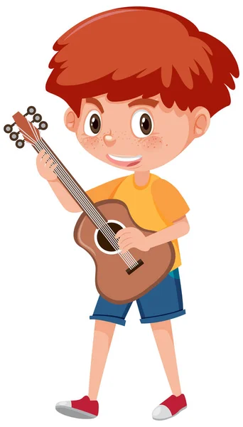 Милий Хлопчик Грає Гітарі Ілюстрації — стоковий вектор