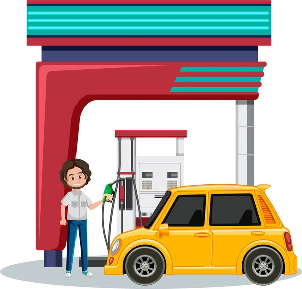 Scena Stacji Benzynowej Białym Tle Ilustracji — Wektor stockowy