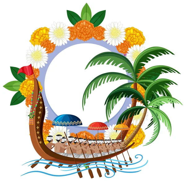 Indian Theme People Rowing Boat Illustration — Stock Vector