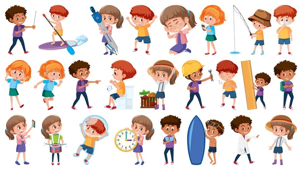 Set Children Doing Different Activities White Background Illustration Vector Graphics