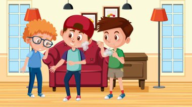Çizgi filmdeki çocuklar odada sigara içiyorlar.