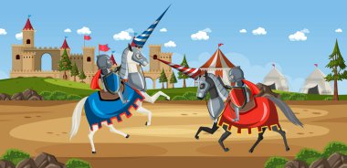 İki ortaçağ şövalyesi birlikte savaşıyor.