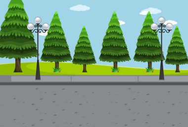 Açık hava boş park sahnesi gündüz çizimi