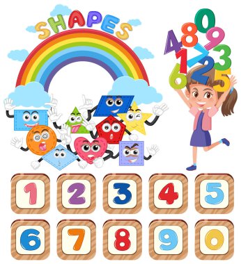 Tedarik ve öğrenci resimleriyle matematik sınıfı nesneleri