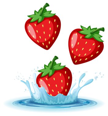 Beyaz arkaplanda çilekli bir su sıçraması