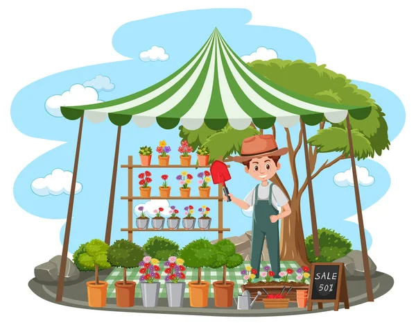 Flea Market Concept Plant Shop Illustration — Stock Vector