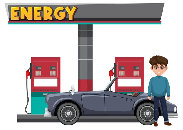 Benzin Pompası Karikatürü Araba Çizimi — Stok Vektör