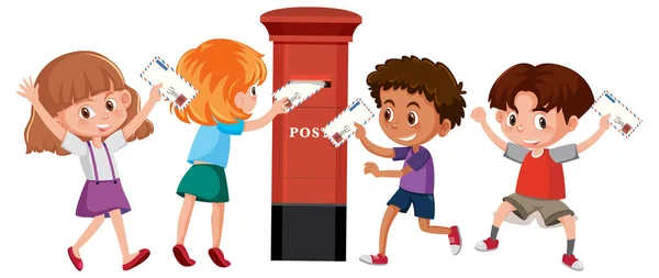 ポストボックスイラスト付きの手紙を送る子供 — ストックベクタ