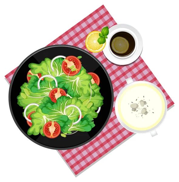 Top View Egészséges Saláta Placemat Fehér Háttér Illusztráció — Stock Vector