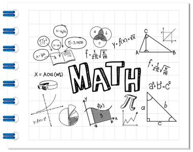 Defter illüstrasyonunda Matematik yazı tipi ile karalama matematik formülü