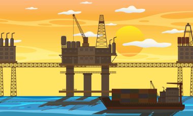 Offshore petrol platformu illüstrasyonlu petrol endüstrisi kavramı