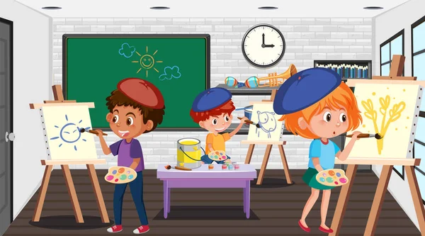 Szkoła Sztuka Klasa Uczniem Dzieci Ilustracja — Wektor stockowy