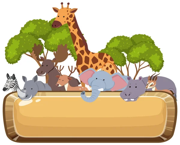 带有空木条幅插图的非洲动物卡通画 — 图库矢量图片