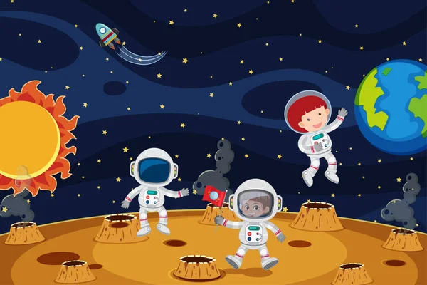 Astronauta Esplorare Illustrazione Dello Spazio — Vettoriale Stock
