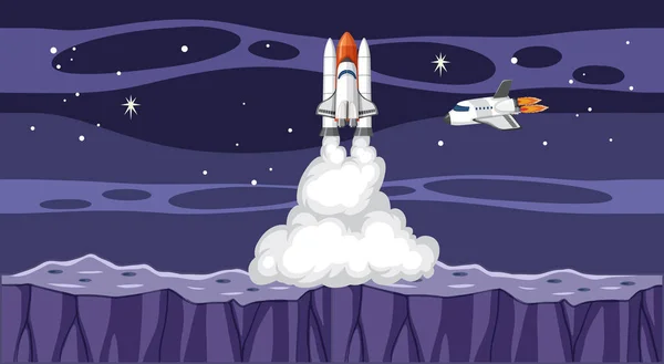 Cohete Cielo Espacio Ilustración Fondo — Vector de stock