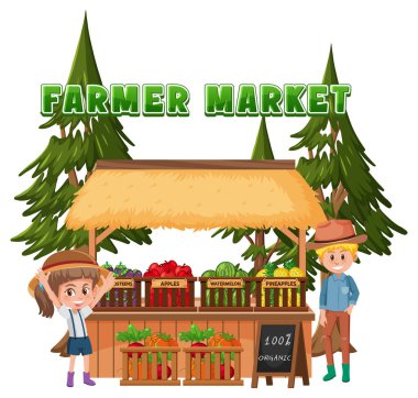 Meyve dükkanı illüstrasyonlu bit pazarı konsepti