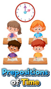 Çocukların zaman çizelgesi öğrendiği prepostion kelime kartı tasarımı