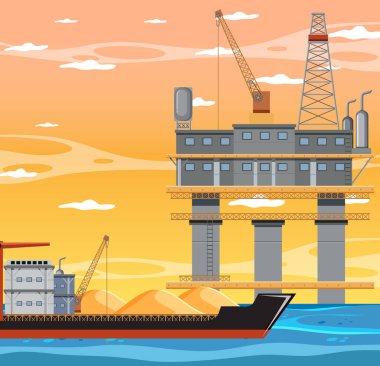 Offshore petrol platformu illüstrasyonlu petrol endüstrisi kavramı