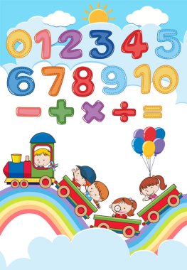 Çocuk resimlemesi için 0 'dan 9' a kadar saymak ve matematik sembolleri