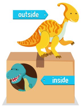 Dinozorlar ve kutu illüstrasyonlu Ek Kelime Kartı