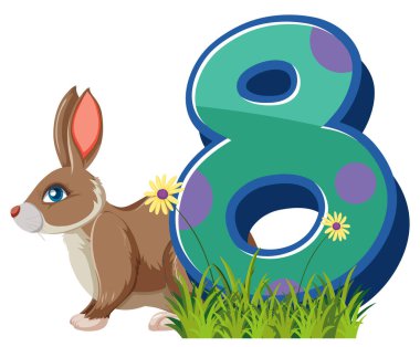 Tavşan, beyaz arkaplan illüstrasyonunda izole edilmiş sayı karakterini tutuyor