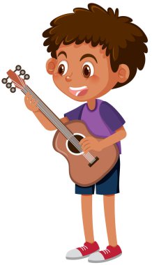 Gitar çizimi yapan sevimli çocuk.