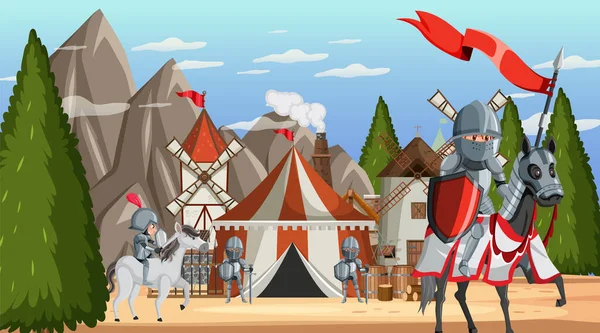 Ilustracja Średniowiecznego Obozu Wojskowego — Wektor stockowy