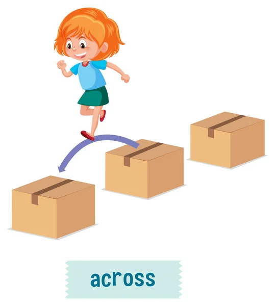 Preposition Place Cartoon Girl Box Illustration — Stockový vektor