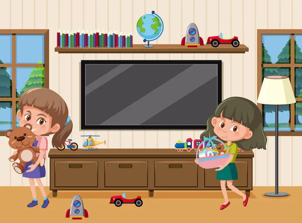 Σαλόνι Σκηνή Παιδιά Εικονογράφηση Χαρακτήρα Κινουμένων Σχεδίων — Διανυσματικό Αρχείο