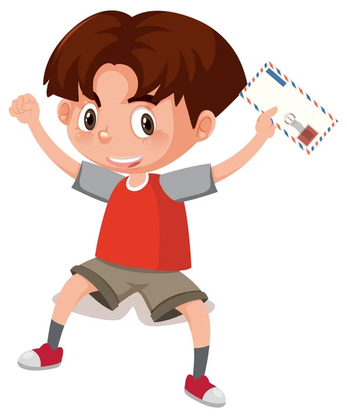 Happy Boy Holding Letter White Bakground Illustration — ストックベクタ