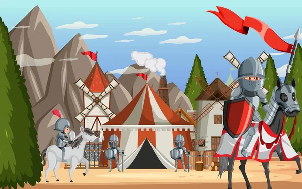 Mittelalterliches Militärlager Mit Zeltillustration — Stockvektor