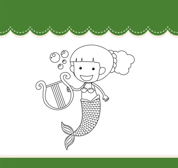 Plantilla Hojas Trabajo Con Ilustración Esquema Sirena — Vector de stock