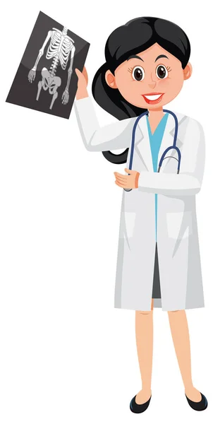 一个医生拿着白色背景插图的X光电影卡通人物 — 图库矢量图片
