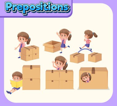 Kelime kartı tasarımı kız ve kutu resimlemesiName