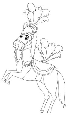 Sirk atı siyah ve beyaz karalama karakteri çizimi