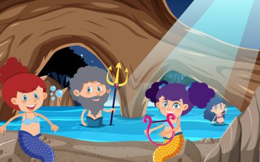 Mağara resimlerindeki deniz kızı ailesi.