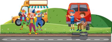 İnsanlar yol illüstrasyonunda gösteri yapıyor