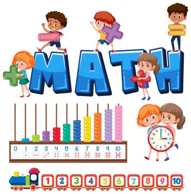 Tedarik ve öğrenci resimleriyle matematik sınıfı nesneleri