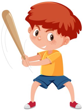 Beyzbol sopası taşıyan bir çocuk çizgi film karakteri çizimi
