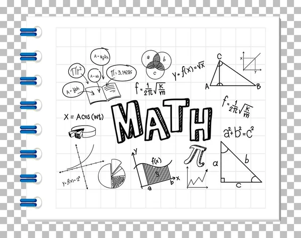 Doodle Mathematische Formel Mit Mathematik Schrift Auf Notizbuch Illustration — Stockvektor