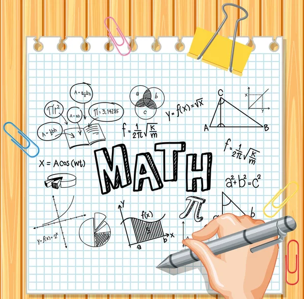 Scrivere Mano Formula Matematica Tavola Legno Illustrazione — Vettoriale Stock