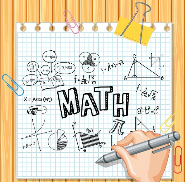 Formule Mathématique Écriture Manuelle Sur Planche Bois Illustration — Image vectorielle