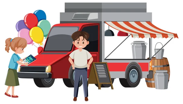 People Standing Food Truck Illustration — ストックベクタ