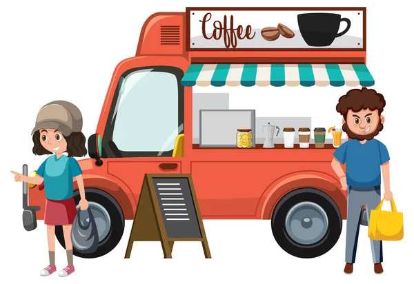 Customers Standing Coffee Truck Illustration — ストックベクタ
